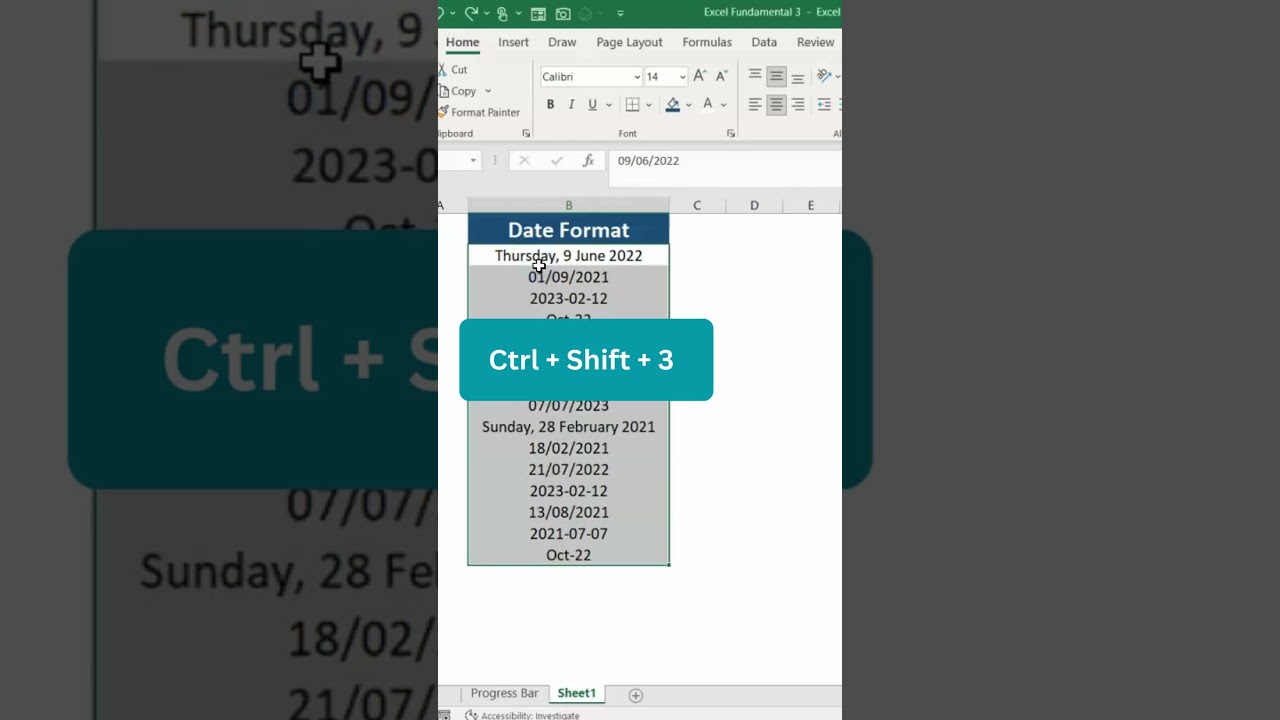 Keyboard Shortcut: Ctrl + Shift + 3 for Date Formatting in Excel #excelhacks