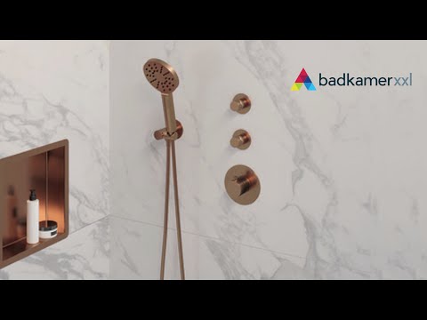 Brauer Gold Edition thermostatische inbouw doucheset - hoofddouche 30cm - wandarm gebogen - staafhanddouche - geborsteld goud PVD