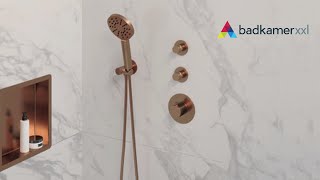 Brauer Gold Edition thermostatische inbouw doucheset - hoofddouche 30cm - wandarm gebogen - staafhanddouche - geborsteld goud PVD