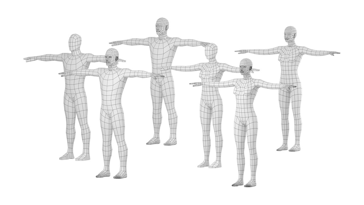 PACOTE Natural Feminino e Masculino em Malha Base T-Pose Modelo 3D