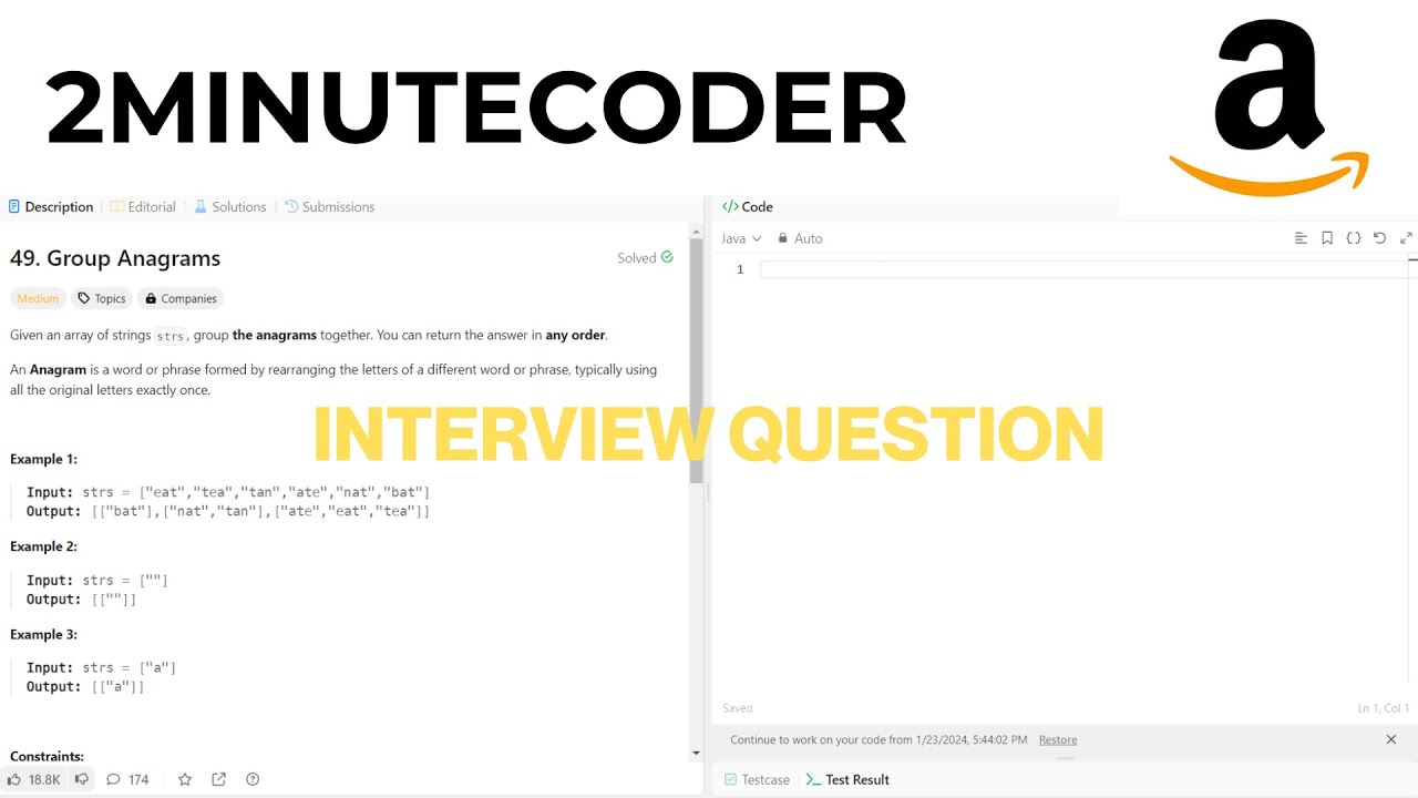 Group Anagrams - LeetCode 49 - Amazon Interview Question