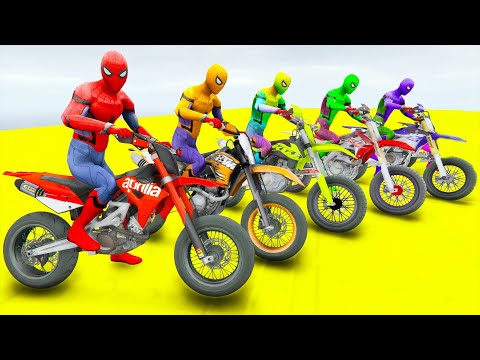 Spiderman with Motorcycle Jump Challenge - MAZE PATH OBSTACLE with Super Motos