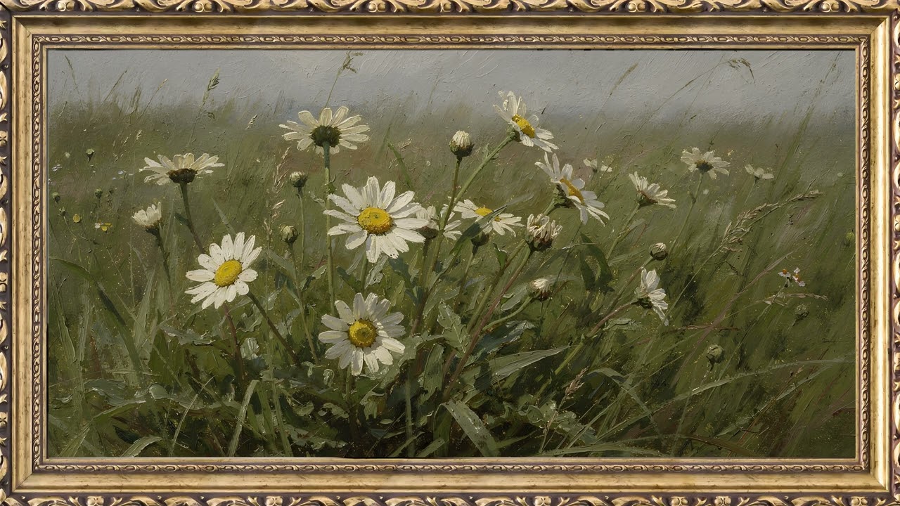 Wild Daisies Meadow Gold Frame 🌼 | 4K Frame TV Art (2 Hours Relaxing Visual) — 4K ambient art screensaver in baroque gold frame