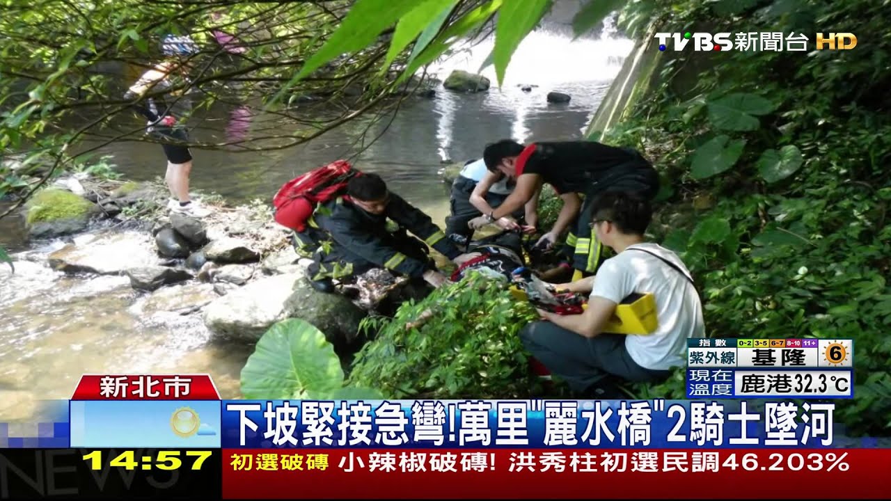 下坡彎煞車不及! 單車賽2騎士接連墜河