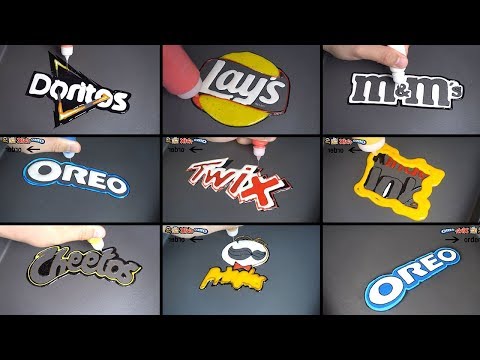 snack brand logo pancake art - oreo, twix, doritos, pringles, kinder joy, cheetos, m&m's