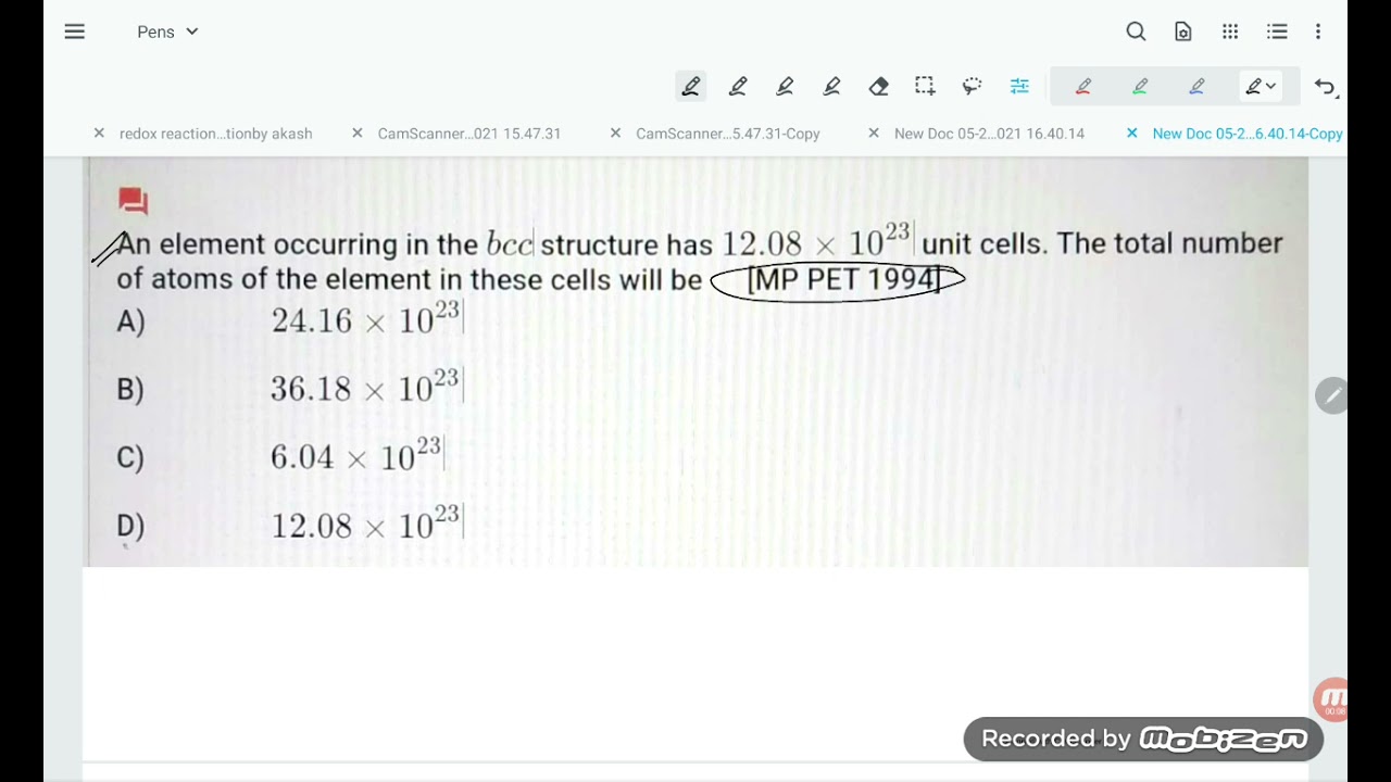 an element occurring in BCC structure has 12.08x10-23 unit cell the total number of atoms