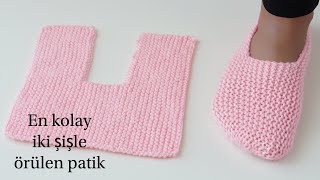 en kolay iki şişle örgü patik / kolay örgü modelleri / bay-bayan örgü patik / Figen Ararat