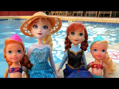 POOL ! Elsa and Anna toddlers - Barbie is the lifeguard - splash
