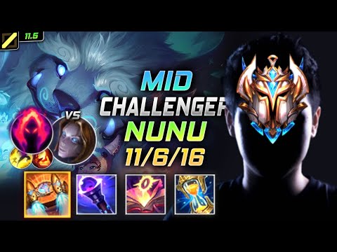 Challenger Nunu & Willump MID vs Orianna - 천상계 미드 누누 템트리 룬 벨트 수확 ヌヌ＆ウィルンプ - LOL KR 11.5