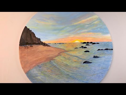 Sunset Beach Scene Acrylic Painting