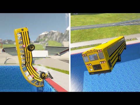 Jumping in Pool: Earth Gravity vs Moon Gravity - BeamNG drive