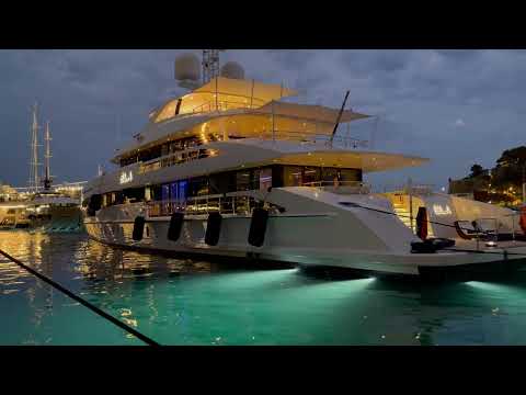 (4K) NIGHT SHOT OF DUTCH HEESEN LUXURY M/Y ELA - STATE OF THE ART CHARTER YACHT