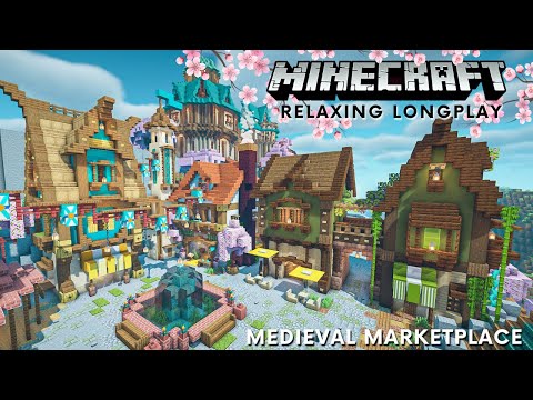 Minecraft Cherry Blossom Longplay - Creative Building Medieval Marketplace (No Commentary) [1.20]