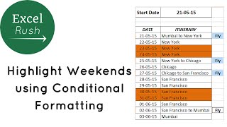 Highlight Weekends using Conditional Formatting in Excel - Plan your trip cheaper