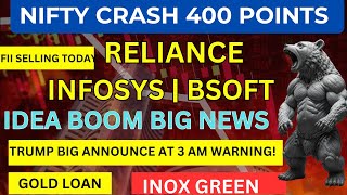 NIFTY CRASH WHY?💥INFOSYS SHARE NEWS💥VODAFONE IDEA NEWS INOX GREEN NEWS BIRLA SOFT TRUMP BIG ANNOUNCE