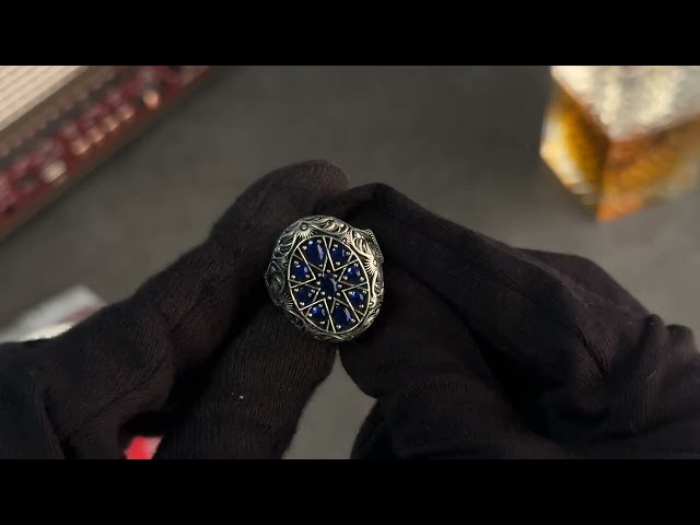 خاتم رجالي فضة استرليني مزين بحجر زركون أزرق