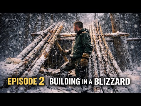 Building a Long -Term Wilderness Shelter - Episode 2 Building in a Blizzard!