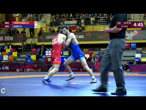 1/4 GR - 55 kg: N. TSURTSUMIA (GEO) v. E. AZIZLI (AZE)
