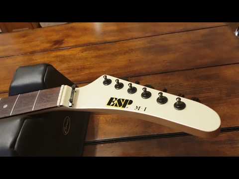 VINTAGE 80's ESP CUSTOM SHOP M-I MI SUPER STRAT BANANA HOCKEY STICK GEORGE LYNCH HEADSTOCK UP CLOSE