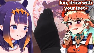 Kiara asks Ina to draw with her feet