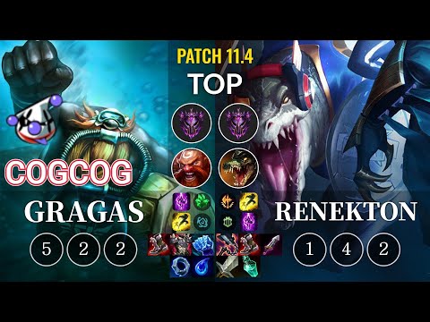 RJ Cogcog Gragas vs Renekton Top - KR Patch 11.4