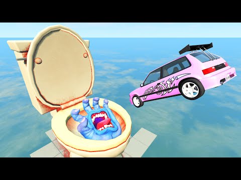 Jumping Cars Into Giant Toilet Bowl With Screaming Hand -  BeamNG.Drive