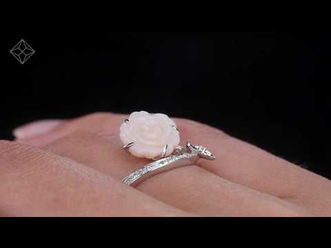 Stellato Collection Shell and Diamond Ring 0.05ct In 9k White Gold - E5999