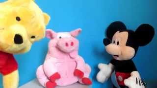 Videos for kids: Winnie the Pooh toy and Mickey Mouse watching pig toy laughing - Funniest pig toy!