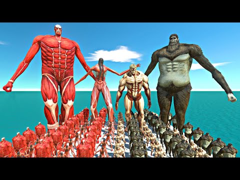 Colossal Titan + Eren Titan vs Armored Titan + Beast Titan - Animal Revolt Battle Simulator