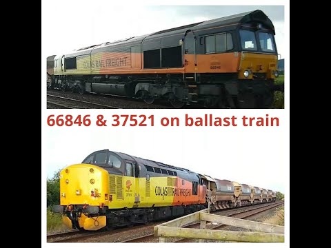 Prestatyn 15.07.2019 - Colas 66846 & 37521 on ballast train - Class 37 Class 66