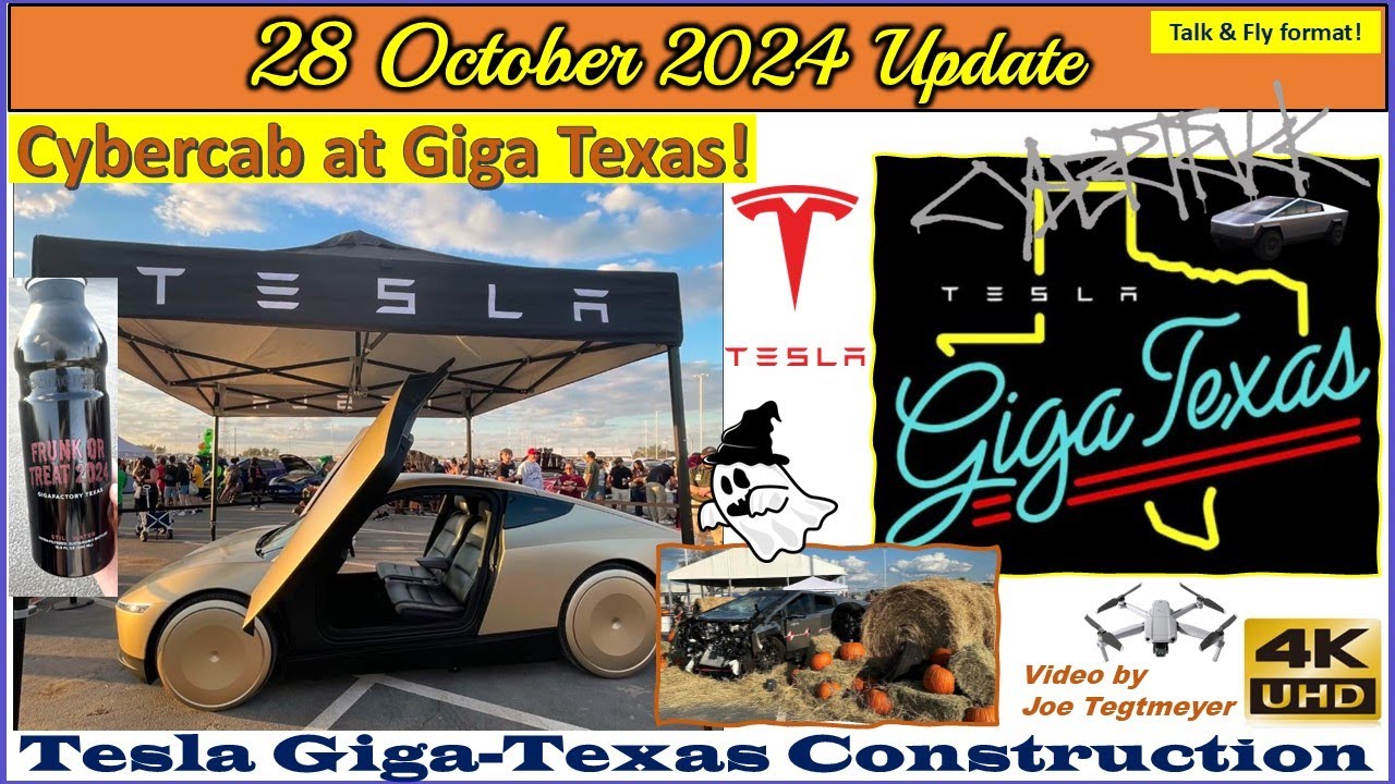 Cybercab on Display! Cooling Plant Pipes, Glass Install! 28 Oct 2024 Giga Texas Update (07:35AM)