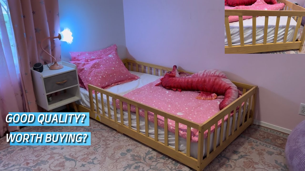 Twin Size Montessori Toddler Floor Bed with Wood Slats for Girls and Boys