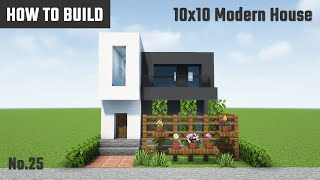 マイクラ建築：おしゃれでモダンな白黒の家の作り方。庭にフェンスとプランター付き。10x10ブロックで簡単に。 No.25