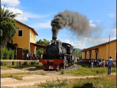 Trem passando pela estação de Alagoa Grande PB, reprodução por IA. 