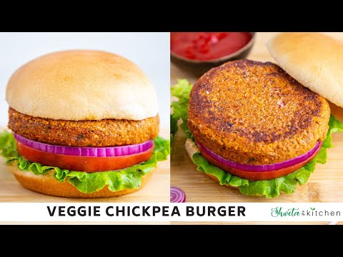 Veggie Chickpea Burger Recipe (Indian Spiced) | Vegetarian Chickpea Burger recipe