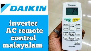 DAIKIN inverter AC remote control function Malayalam
