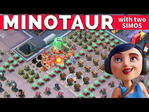 great solo on MINOTAUR with 2 SIMOS 😲 BOOM BEACH gameplay, operation attack strategy & tips