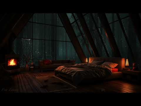 🌧️It's raining out cold forest & you're sleeping by lying next to fireplace in a Cozy Attic Bedroom🔥