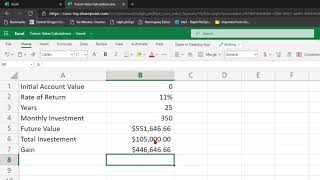 FV Future Value Function in Excel to Estimate Future Account Value with Initial Investment