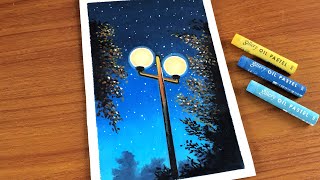 Oil Pastel Glowing Lights at Night Scene Painting for beginners | Oil Pastel Drawing