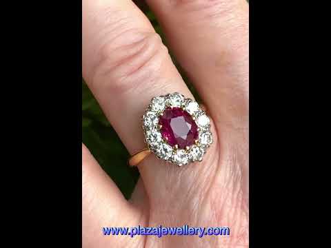 Ruby Diamond Gold Cluster Engagement Ring