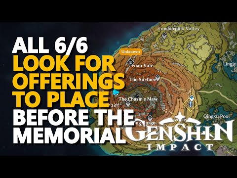 Look for offerings to place before the memorial Genshin Impact