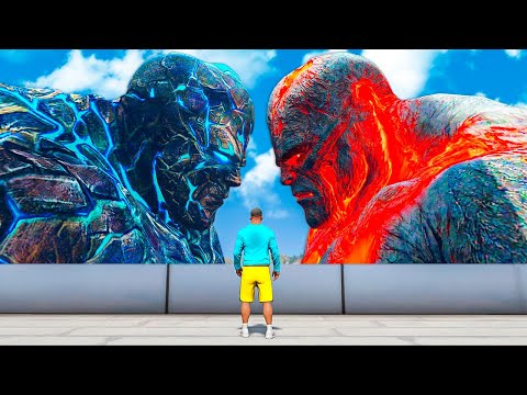 TITAN DE LAVA vs TITAN DE GELO no GTA 5 (batalha de titans!)