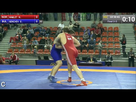 BRONZE GR - 98 kg: Evgeni  GENCHEV (BUL) df. Martin Hamlet  NIELSEN (NOR), 2-1