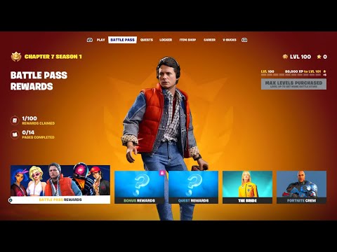 Chapter 7 Battle Pass (Tier 1-100 skins Back to the Future, Kill Bill) Fortnite