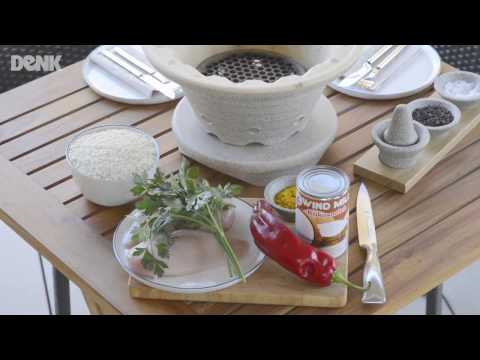 Curry-Reis-Pfanne mit Hähnchenbrust im Bratfeuer - DENK Keramik