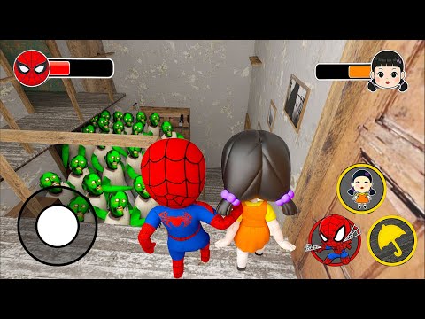 Playing as Spider  Squid Game Doll Baby VS Army of Zombie in Granny House - Funny Horror Animation