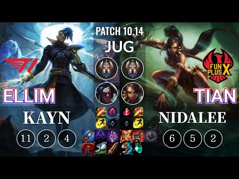 T1 Ellim Kayn vs FPX Tian Nidalee Jungle - KR Patch 10.14