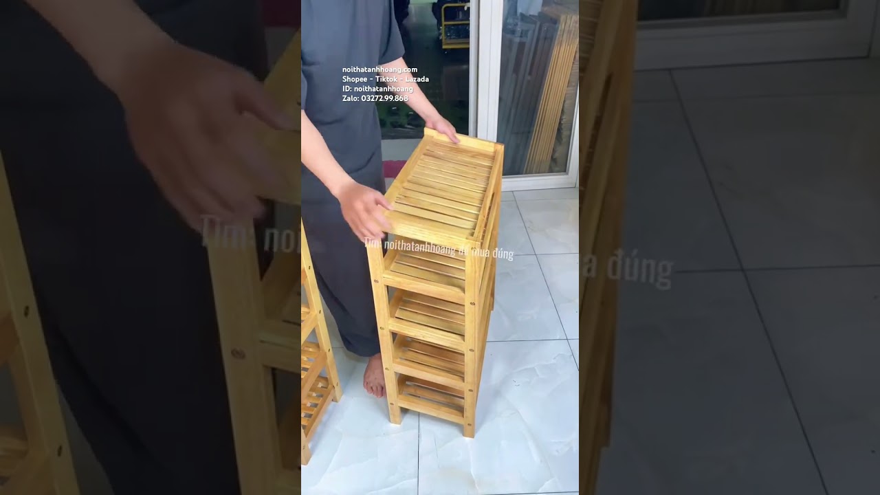 Kệ Giày Dép 5 Tầng Gỗ Cao Su Thiết Kế Rộng Rãi, Để Được 15 Đôi