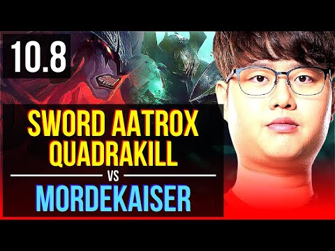 Sword AATROX vs MORDEKAISER (TOP) | Quadrakill, 4 early solo kills, Godlike | KR Grandmaster | v10.8